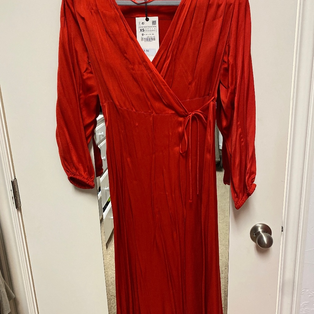 Zara Red midi wrap dress